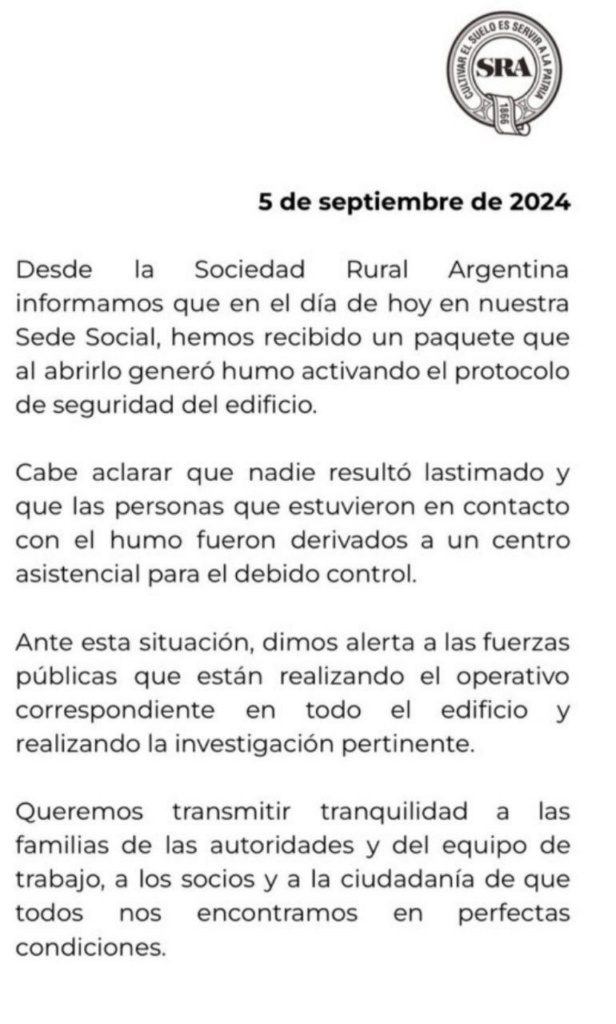 Atentado con explosivos contra la Sociedad Rural Argentina y su presidente Nicolas Pino