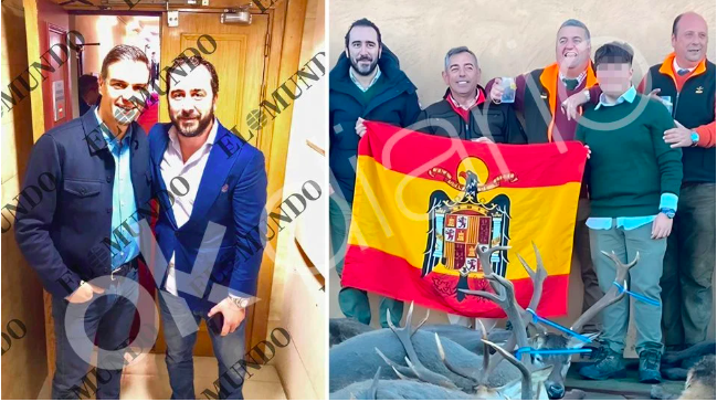 Aldama posa con la bandera franquista mientras acude como VIP al mitin de Sánchez