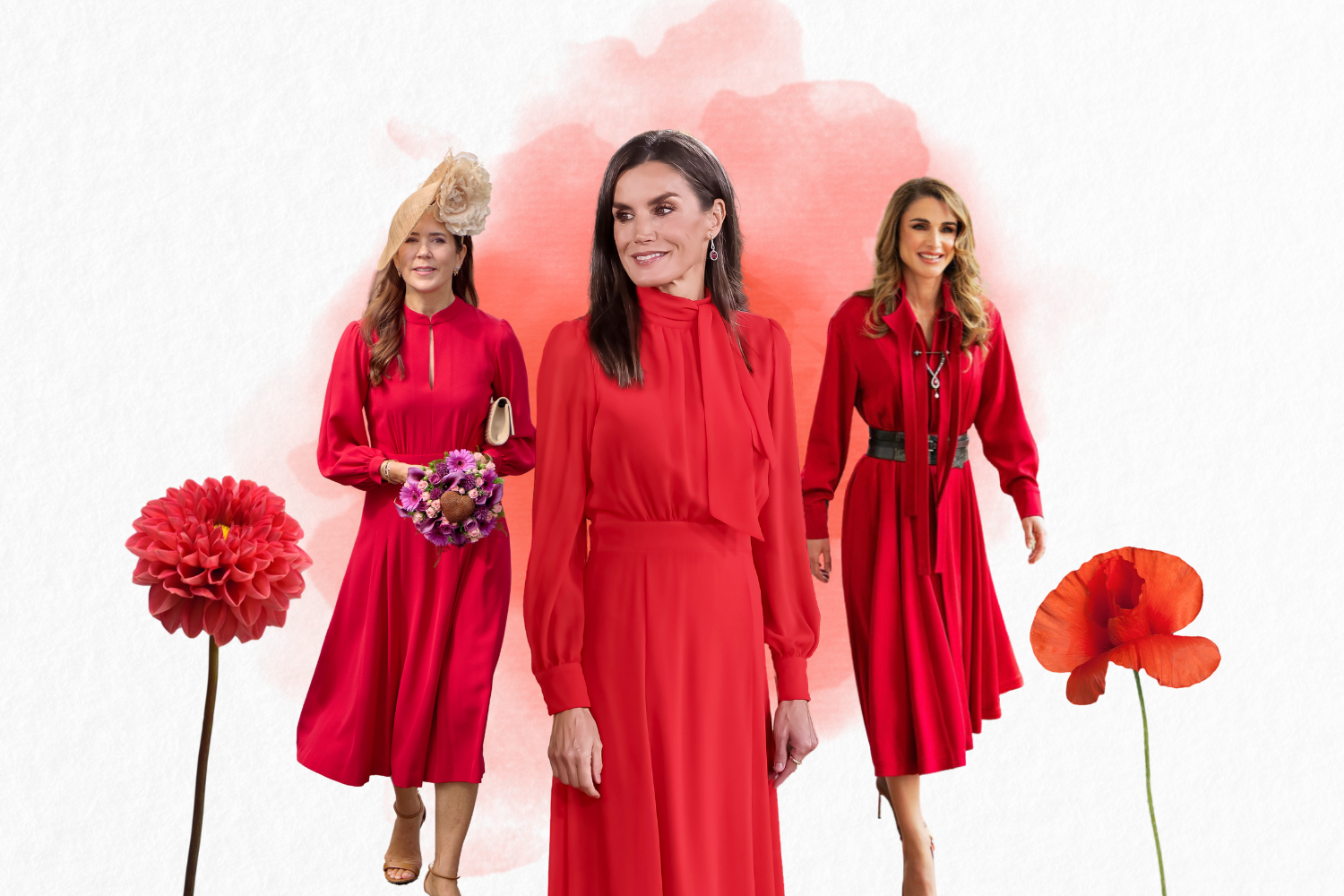 ​El vestido camisero rojo de la Reina Letizia es el look comodín de Rania de Jordania y Mary de Dinamarca para mayores de 50 