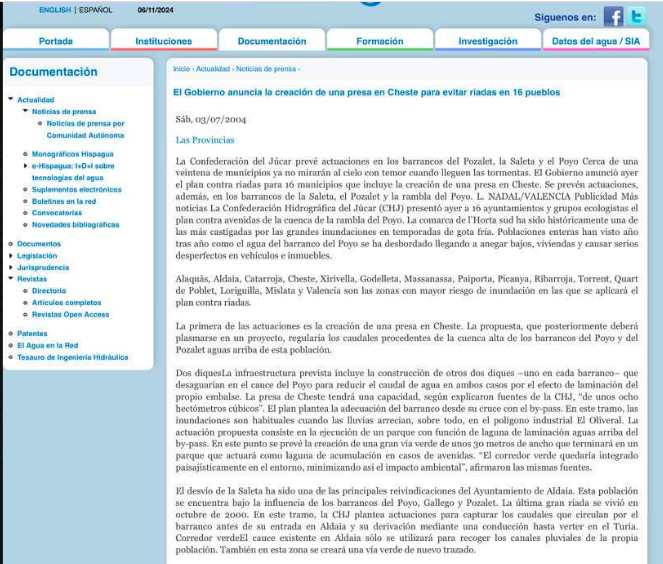 El PSOE se negó en 2004 a construir una presa que habría protegido a las localidades afectadas por la DANA