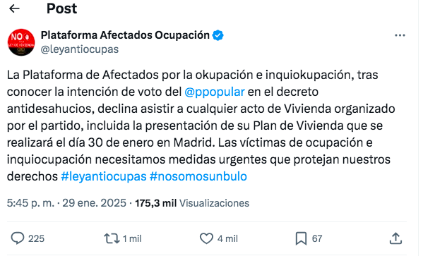 La Plataforma de Afectados por la Ocupación rompe su relación con el PP