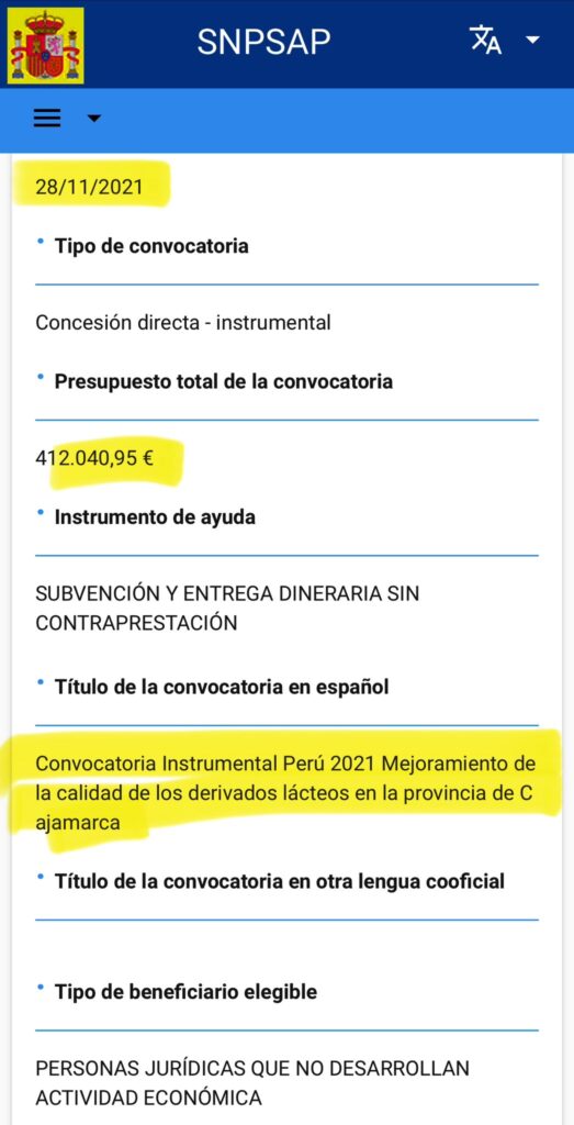 AECID envió ayudas a Perú en 2021 para mejorar sus lácteos mientras el sector español se tambaleaba