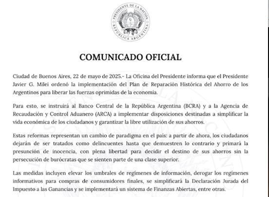 El Gobierno de Milei lanza un plan histórico para liberar los ahorros de los argentinos