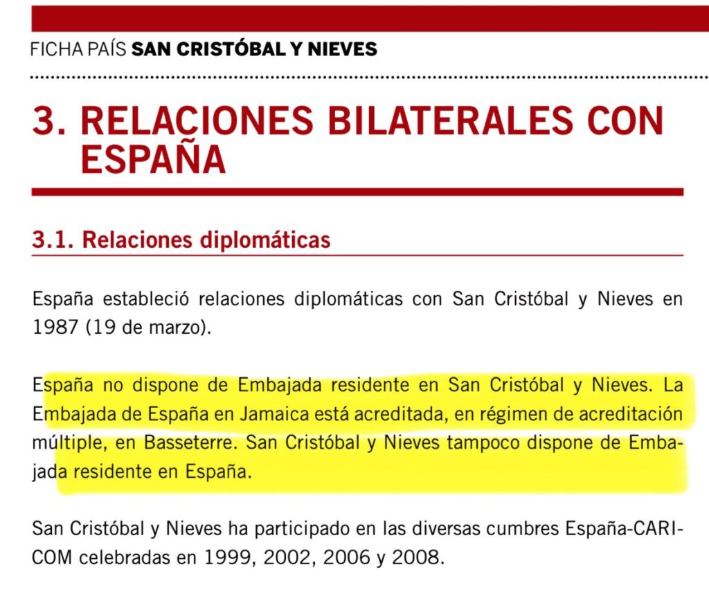 El nuevo embajador en San Cristóbal y Nieves representará a España sin embajada y a 7 residentes 