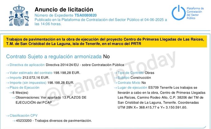 El Gobierno anuncia la licitación de un contrato para trabajos de pavimentación en un centro de MENAs en Tenerife 