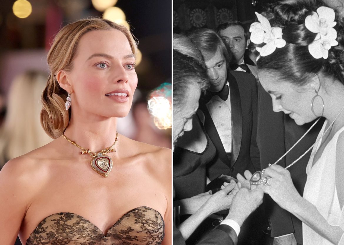 ​La romántica (y rocambolesca) historia del collar ‘Taj Mahal’ de Elizabeth Taylor que ha llevado Margot Robbie en la alfombra roja de Cumbres Borrascosas 