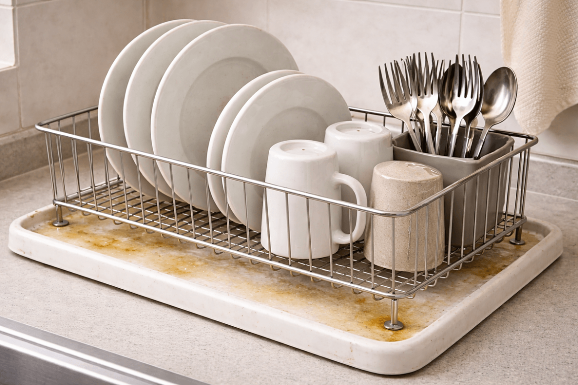 ¿Tu escurridor de platos tiene baba y huele raro? Debes limpiar estos 6 puntos para evitarlo