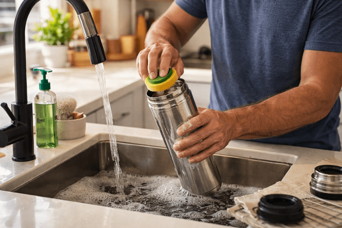 Cómo limpiar el termo de acero inoxidable por dentro y quitar el olor a café viejo