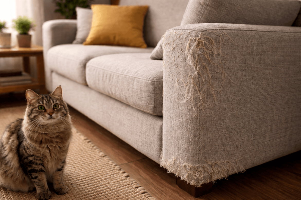 Arañazos de gato en los muebles de tela: cómo cortar los hilos sueltos y hacer que no se noten