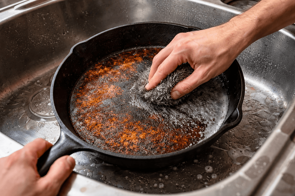 Si tu sartén de hierro tiene óxido, esto es lo que tienes que hacer para recuperarlo